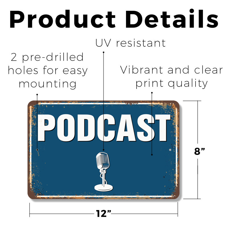 Enseigne en plastique 8 po x 12 po Podcast Street