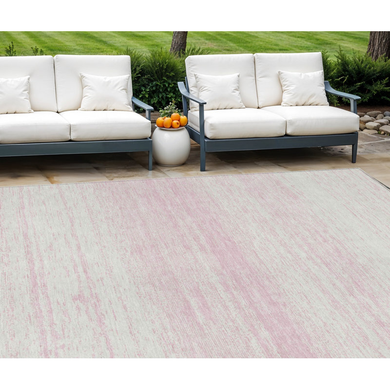 Tapis intérieur lavable rayé rose et ivoire 8 pi x 10 pi