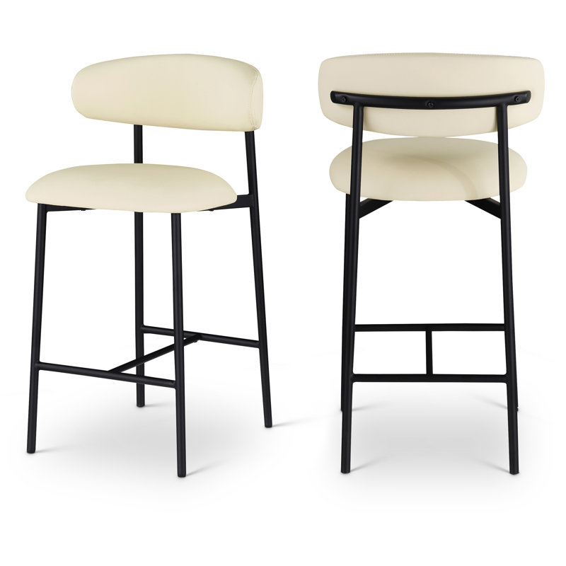 Lupita Vegan Leather Counter Stool, Cream Vegan Leather, Matte Black