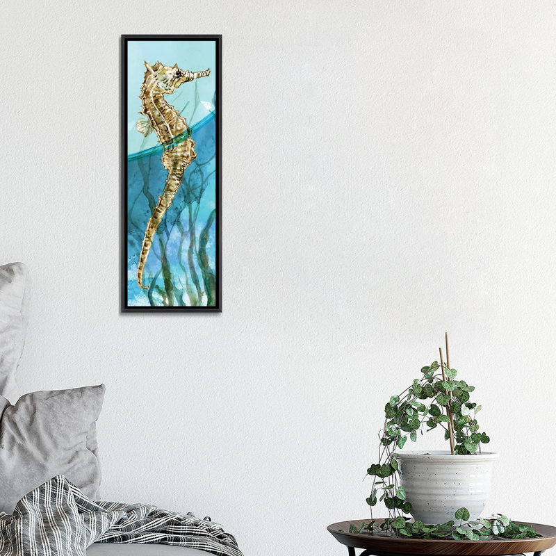 «Delray Seahorse I» par Carol Robinson - reproduction d'art, Toile avec cadre noir patiné, H 36 po x l 12 po x P 1,5 po