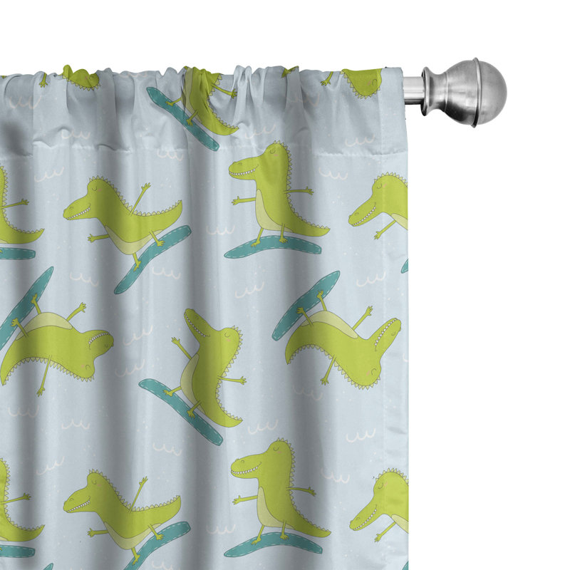 Rideaux 4 panneaux East Urban Home Gator, Surf Happy Crocodile, vert pâle, L 56 po x L 95 po