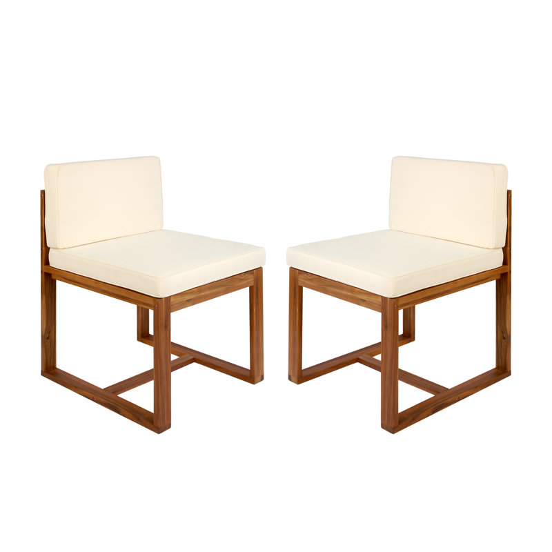  Chaises d'extérieur en bois avec dossier et siège rembourrés, ensemble de 2 chaises de patio modernes, beige