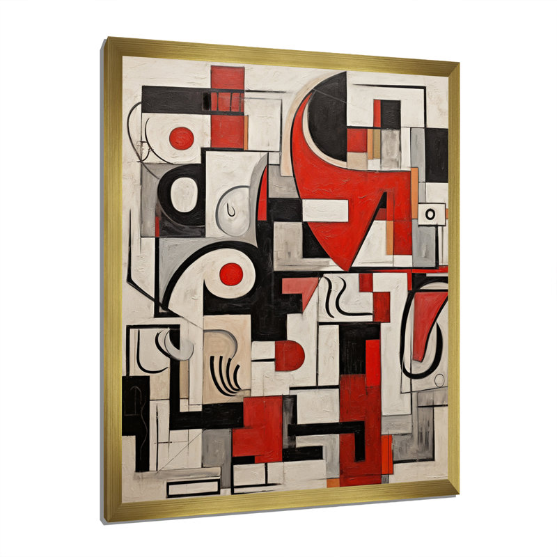 Urban Passion Abstract Red Black White - Modern Geometric Canvas Print, 32" H x 24" W x 1" D, Gold Single Picture Framed