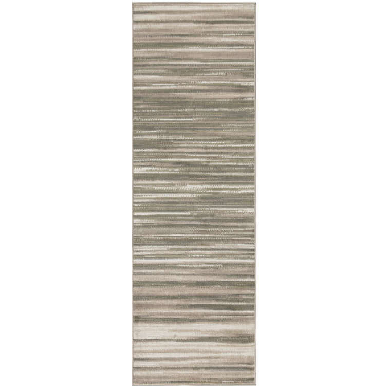 Abstract Machine Woven Area Rug in Green/Ivory
