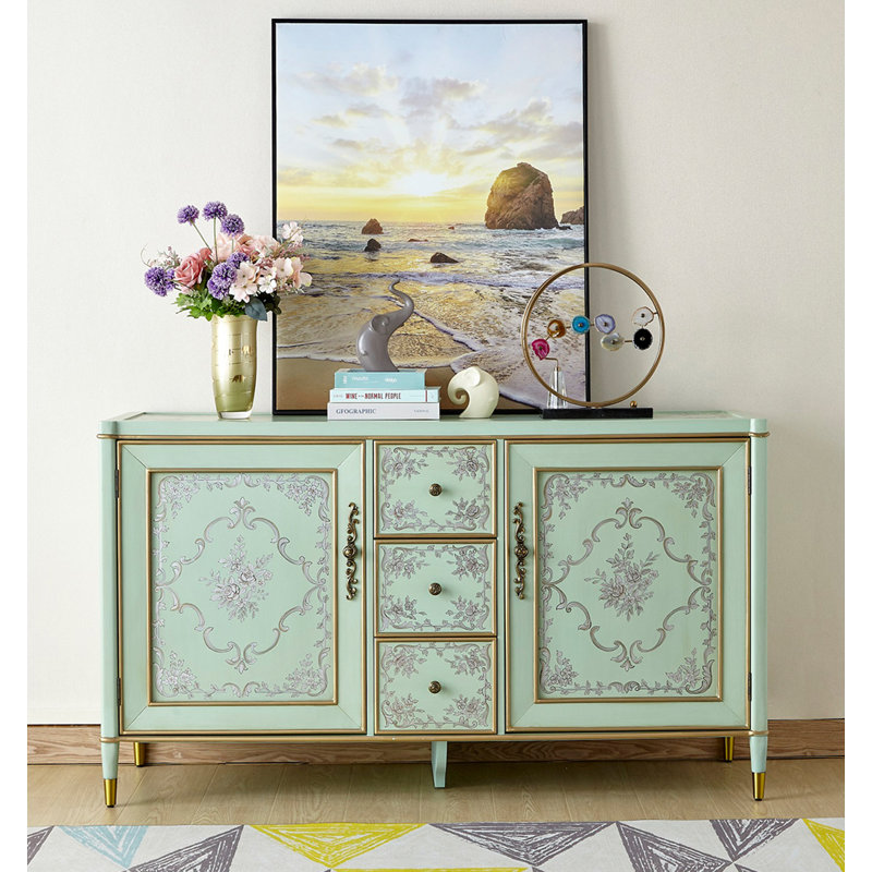 American Country-style Patterned Green Sideboard