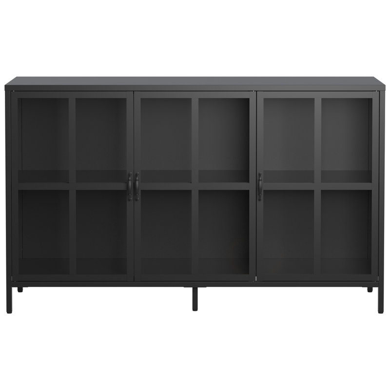 Tadzia Heavy Duty Steel Modern Sideboard with Glass Doors | Adjustable Feet, Large Capacity Storage for Living & Dining Rooms