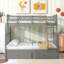 Lit superposé simple au-dessus d'un lit double en bois massif gris classique avec tiroirs de rangement et garde-corps pour chambres résidentielles