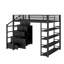Lit mezzanine double en métal avec tablettes, armoires et garde-robe