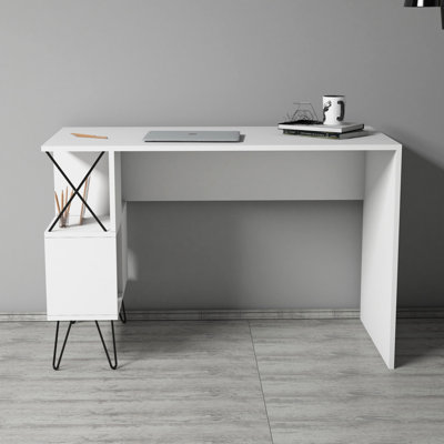 Bureau d'étude moderne avec de nombreuses tablettes, blanc et noir, 47,2 po x 30,9 po x 23,6 po | 100% panneau de particules enduit de mélamine, épaisseur: 0,7 pouce | Conception murale pour un bureau à domicile élégant et peu encombrant