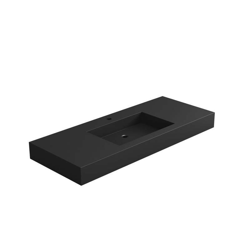 Lavabo de meuble-lavabo de salle de bain en résine solide de couleur grise matte, 46,63 po de profondeur, 19,02 po de largeur, 4,4 po de hauteur, 64,2 lb - sophistication durable, bords sans coutures, surface de conception ergonomique, gris
