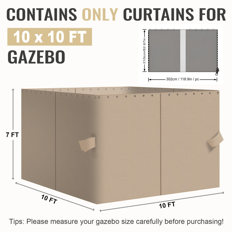4-Panel Outdoor Gazebo Curtains, 82.7" H x 120" W120" D, Sand Yellow