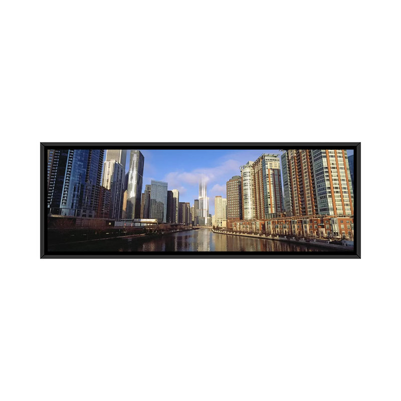 «Panoramic Skyscraper in a City», Trump Tower, Chicago, Cook County, Illinois, reproduction de photo sur toile, Cadre noir