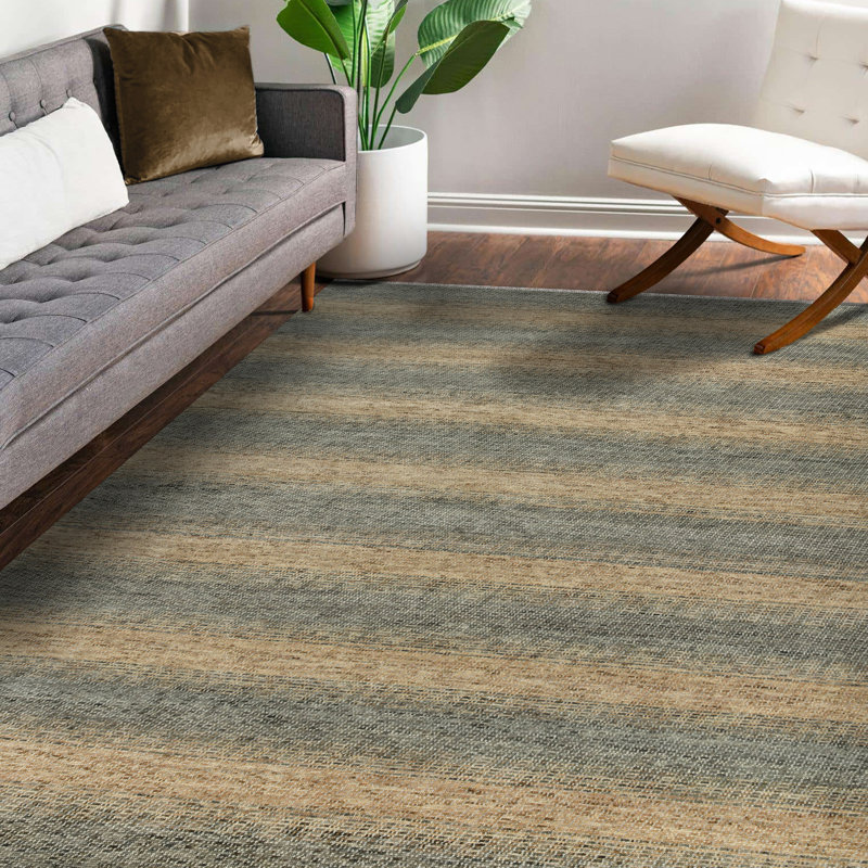 Gray and Tan Geometric Hand-Knotted Wool Area Rug, 10' x 14'
