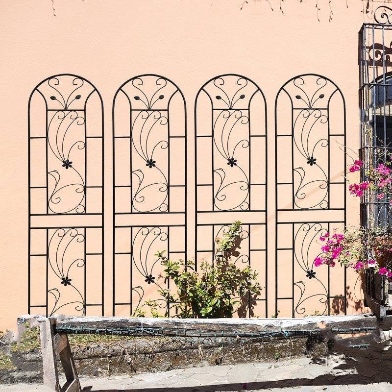 86,7 "x 19,7" treillis en métal noir antirouille, plantes de soutien grimpant dans un jardin extérieur, paquet de 4 86,7 "x 19,7" de style paon pour - noir