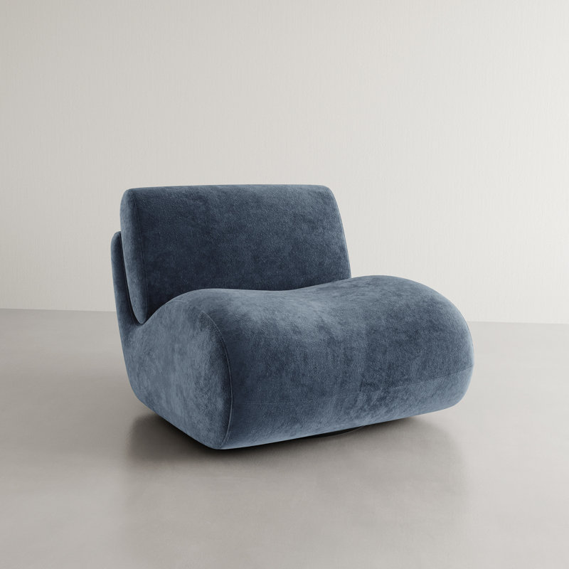 Caleb Swivel Upholstered Accent Chair with Removable Back Cushion, Navy Chenille/Foam Padding