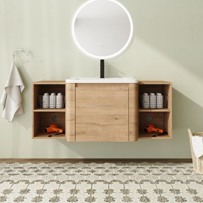 Wall-Mounted Floating Bathroom Vanity with Ceramic Top