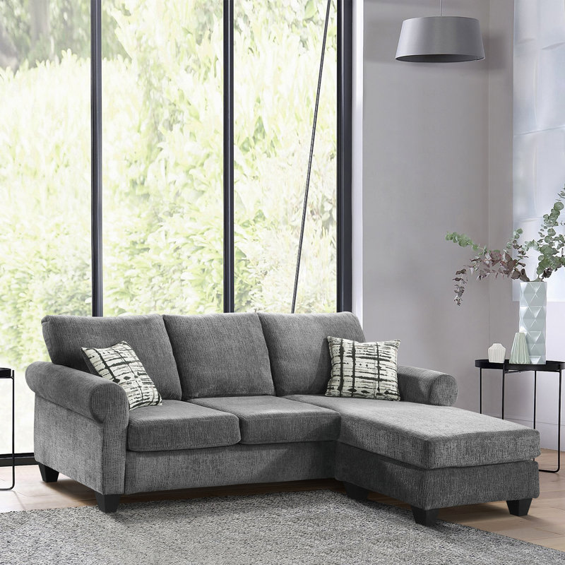 Méridienne réversible en tissu de chenille avec configuration réversible et coussins décoratifs Anylah