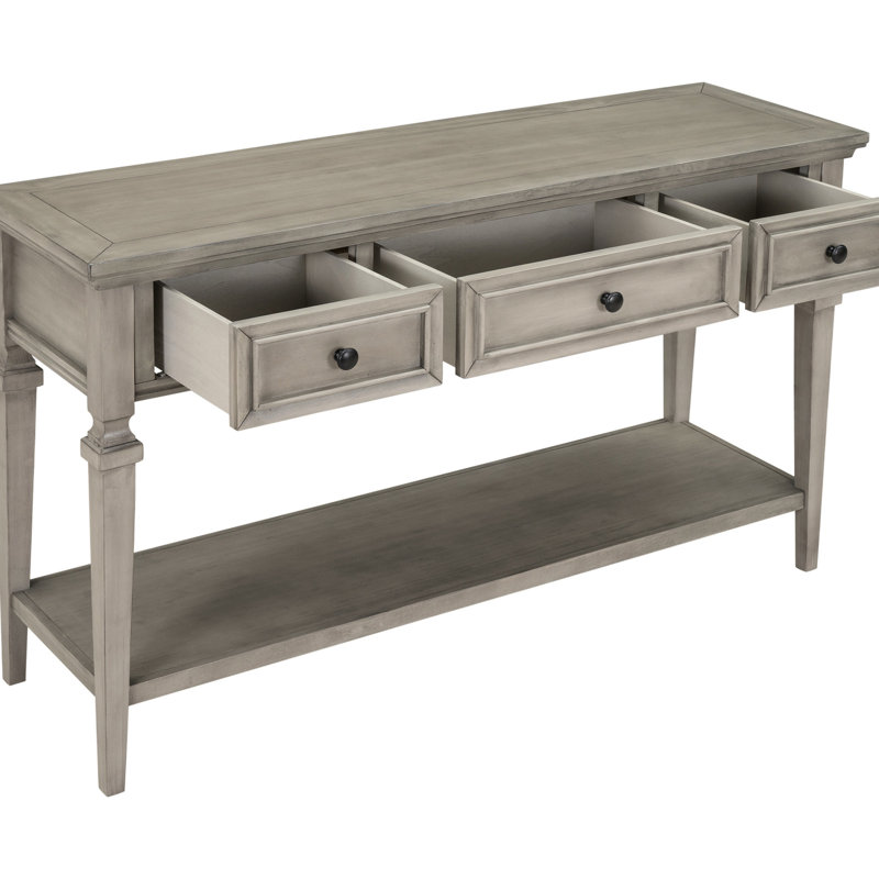Console avec 3 tiroirs et tablette inférieure, Gris délavé