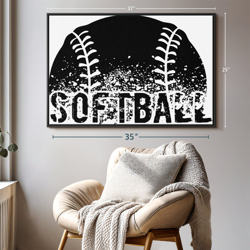 Impression sur toile noire Softball, H 25 po x l 37 po
