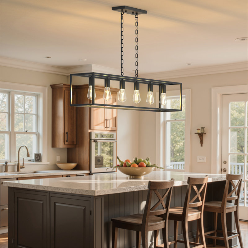 Kitchen Island Steel Rectangle Dimmable Pendant, 8.8" H x 44.1" W x 8.3" D, 6 Lights