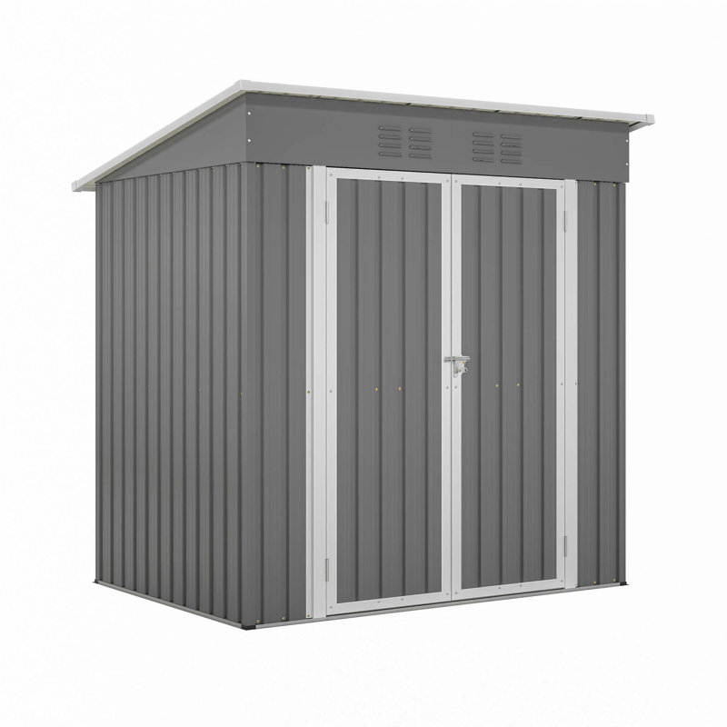 Remise de rangement extérieure en métal 6 pi x 4 pi pour porte de jardin verrouillable avec cadre de plancher