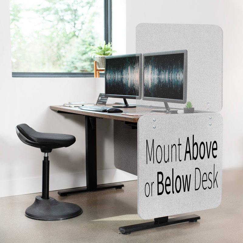 Gray Clamp-On Acoustic Desk Privacy Panels Set