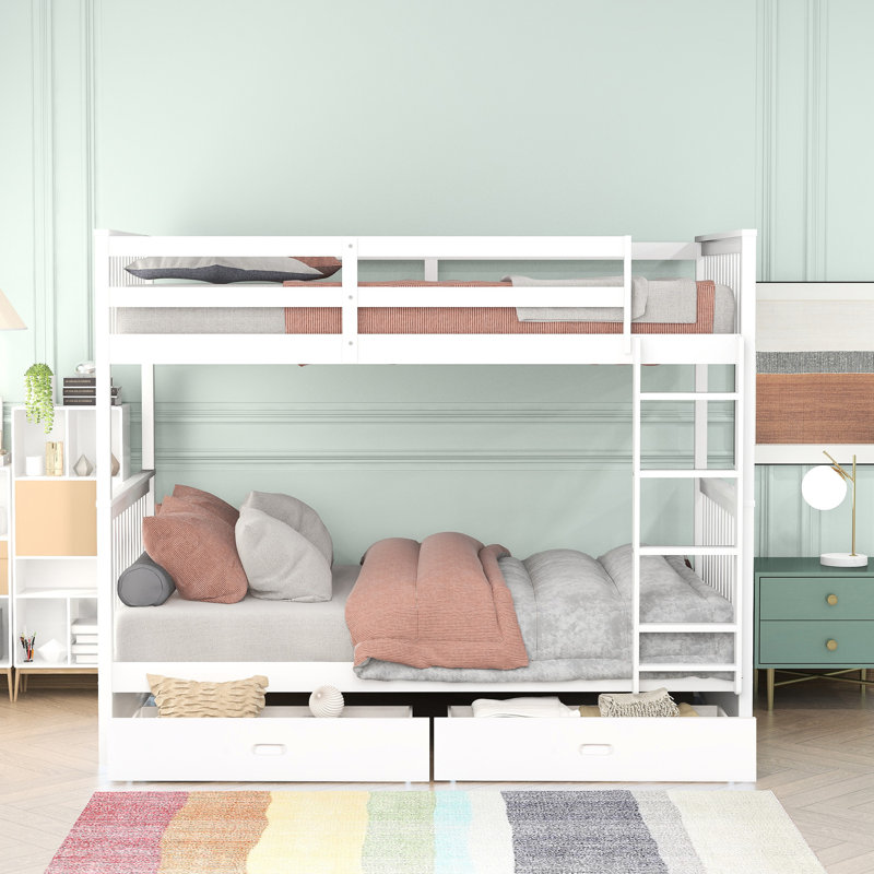 Lit superposé blanc Twintwin avec rangement et échelles