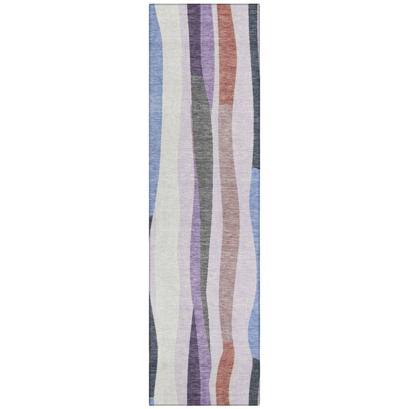 Machine Washable Indoor/Outdoor Husby ACN2188 Striped Rug, Runner 2'3" x 7'6"