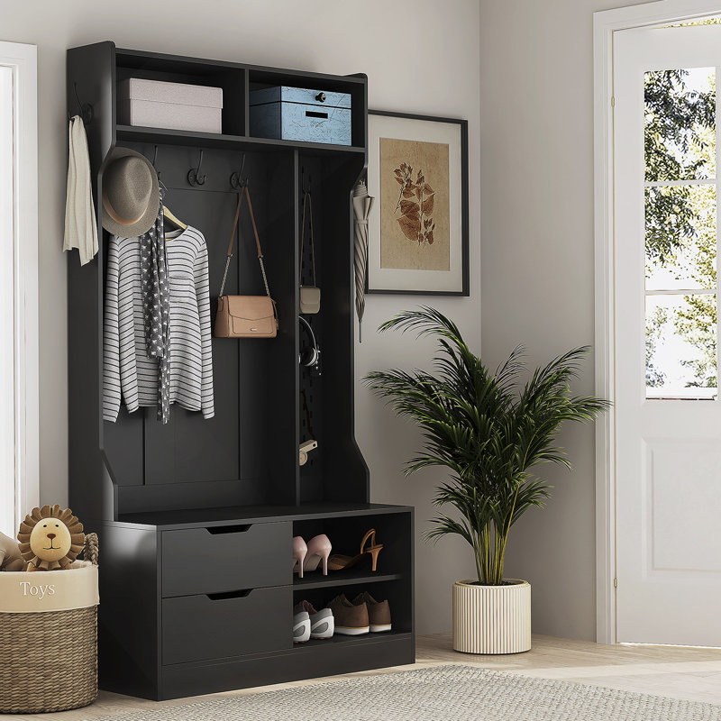 Hall Tree With 6 Hooks,Coat Hanger, Entryway Bench, Storage Bench,For Entrance, Hallwa,Black