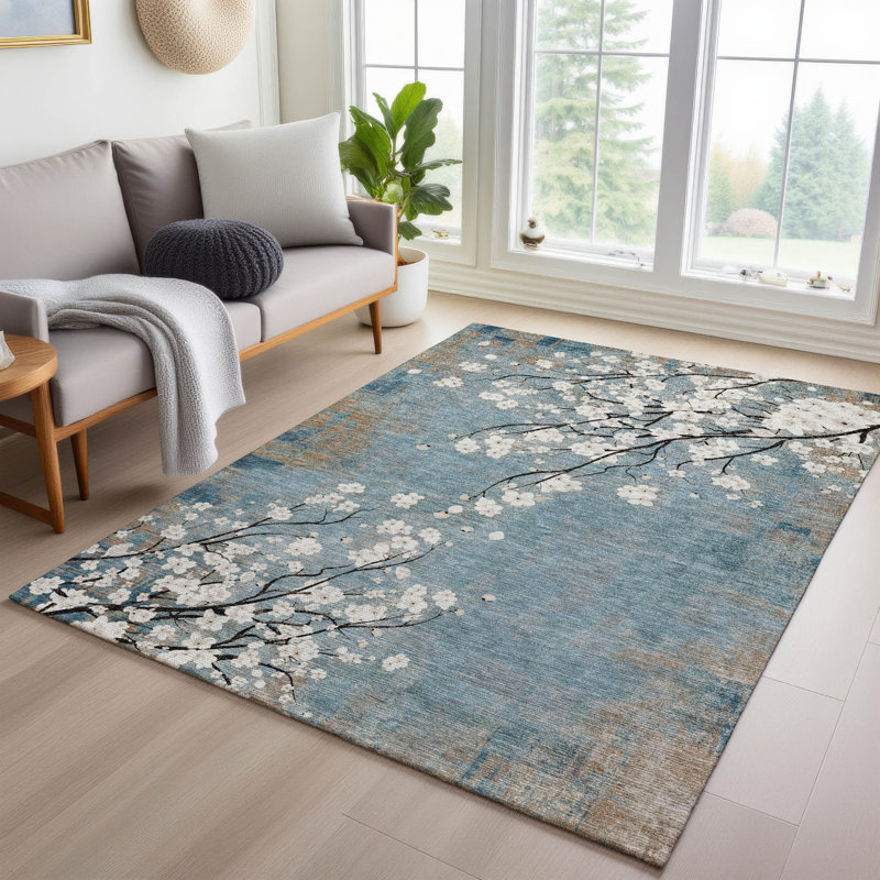 Machine Washable Indoor/Outdoor Boruta ACN2248 Floral Rug, Rectangle 3' x 5'