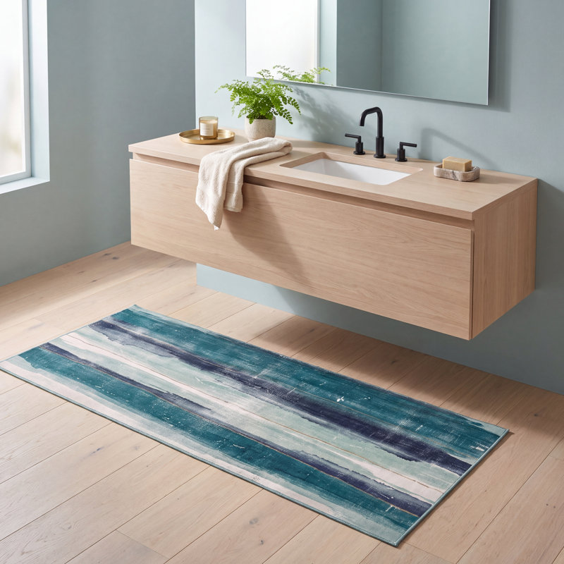 Tapis Lavender2 moderne à l'aquarelle abstraite, bleu sarcelle et blanc, lavable en machine, antidérapant, à poils courts, pour l'intérieur et l'extérieur, adapté aux animaux domestiques, idéal pour le salon, la chambre, la salle à manger, l'entrée, le couloir ou le bureau.