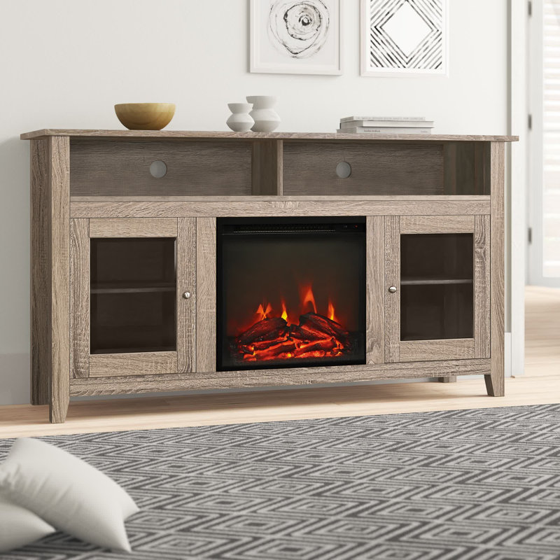 Meuble télé avec foyer électrique pour téléviseur de 65 po ou moins Kohn, Bois flotté
