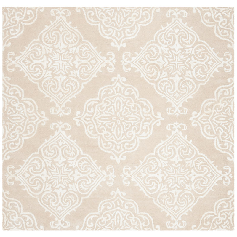 Bernon Hand Tufted Viscose/Wool Damask Rug in Beige