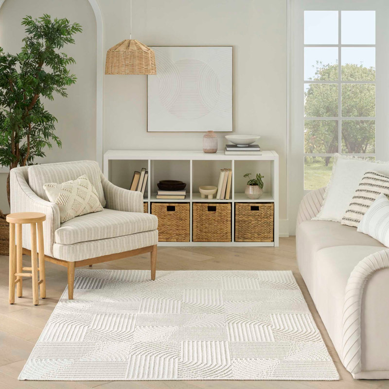 Tapis d'intérieur moderne ivoire Coedy, Rectangle 5 pi 3 po x 7 pi