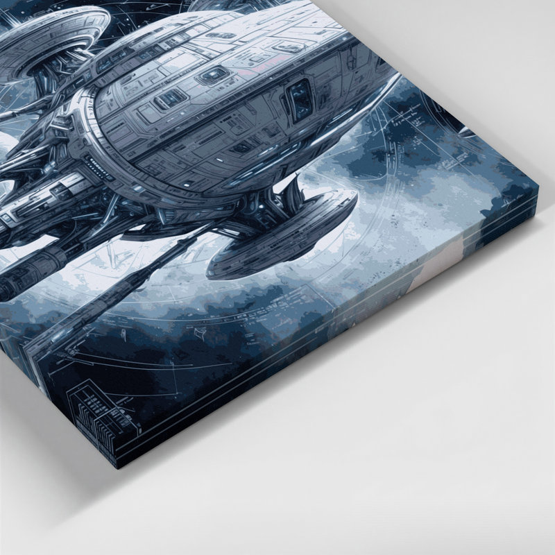 "Space Spacecraft Blueprint Designs", art mural sur toile bleue, H 12 po x l 18 po