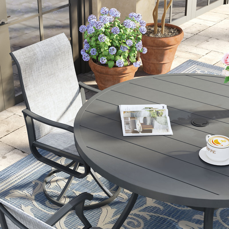 4-Person Round Patio Dining Set With Swivel Textilene Chairs, Gray