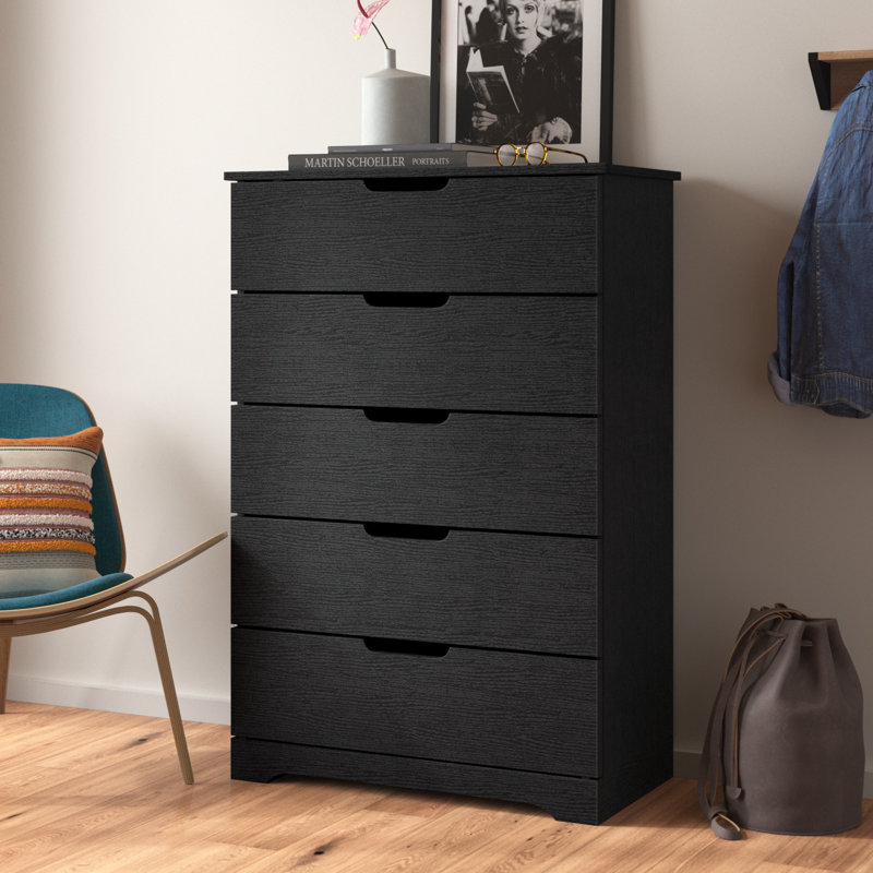 Aroob 5 Drawer 31.5'' W Dresser, Black Oak