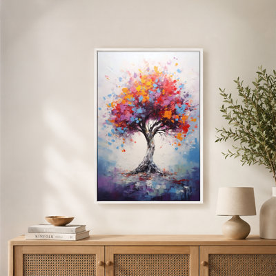 Rainbow Foliage Tree Canvas Wall Art with Floating Frame, Ready to Hang