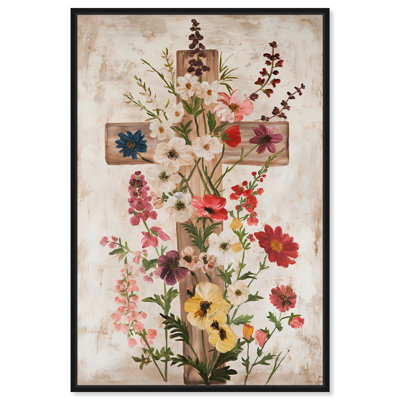 Art mural, toile noire encadrée Art Remedy Blooming Faith II, cadre noir, 30 x 45