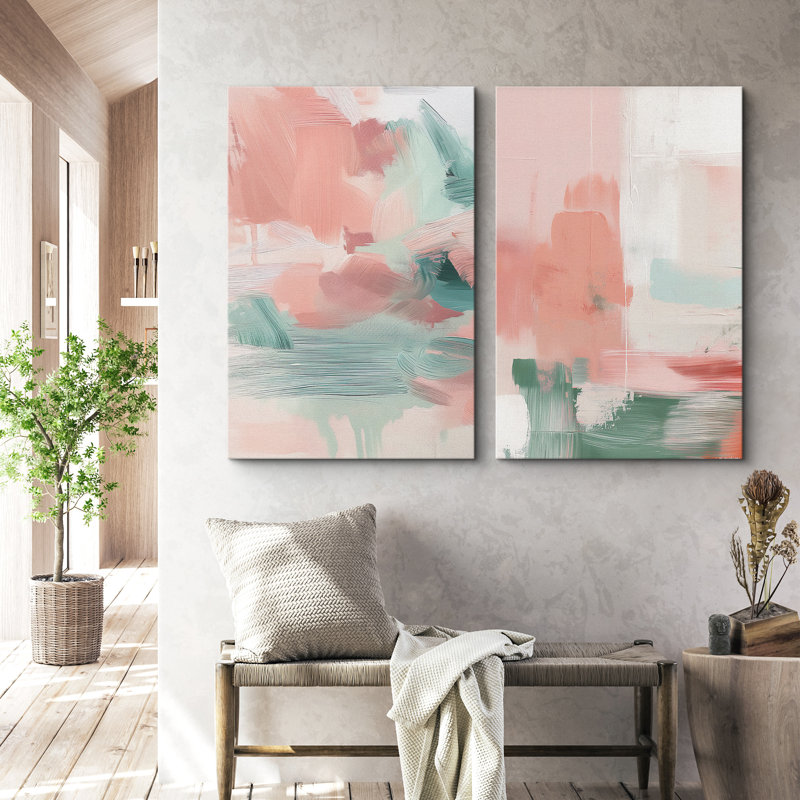 Coups de peinture abstraits et lumineux de Peachy Green, Toile tendue, H 24 po x l 32 po