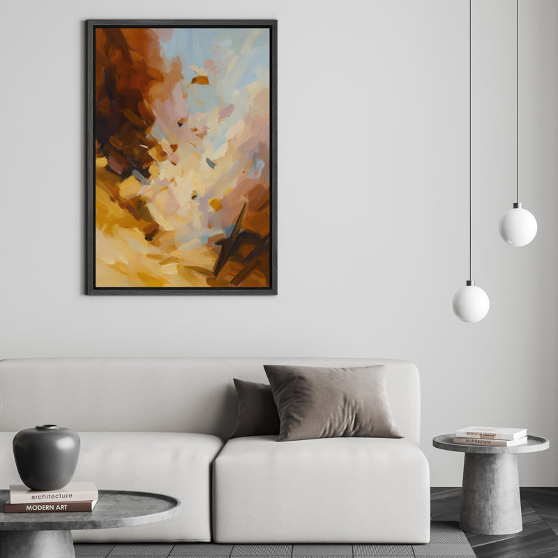 Art mural encadré, impression abstraite brune et bleue pour le décor du salon, Noir, H 24 po x l 16 po, Cadre flottant