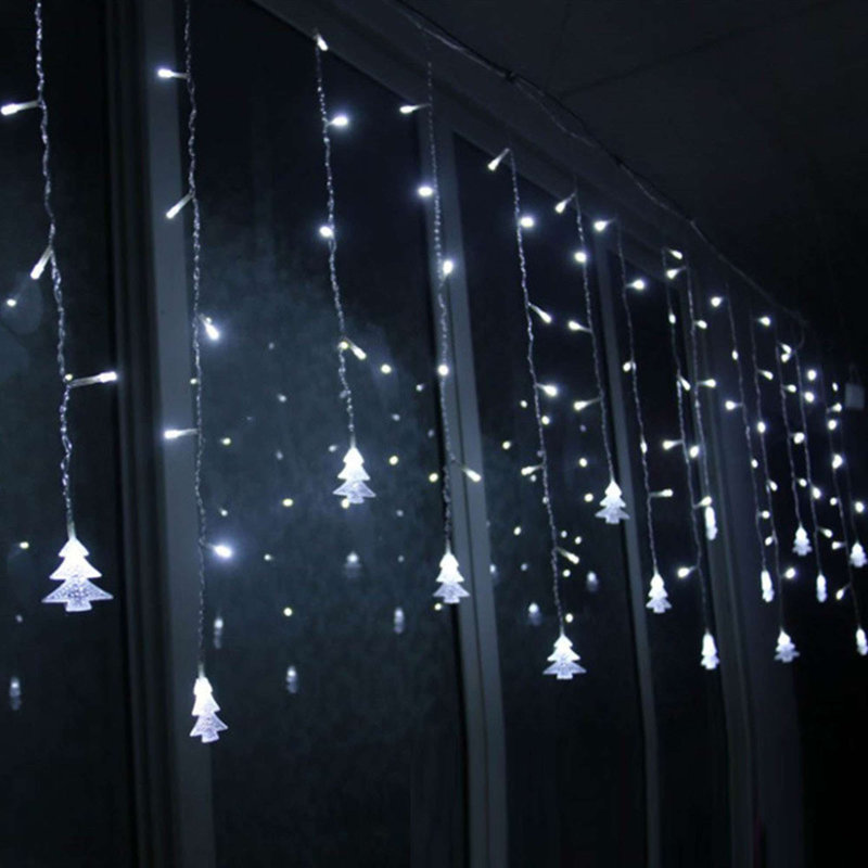 11.4 FT 96 LED Window Curtain String Lights Christmas Tree Twinkle Fairy Light 8 Modes Hanging Decor