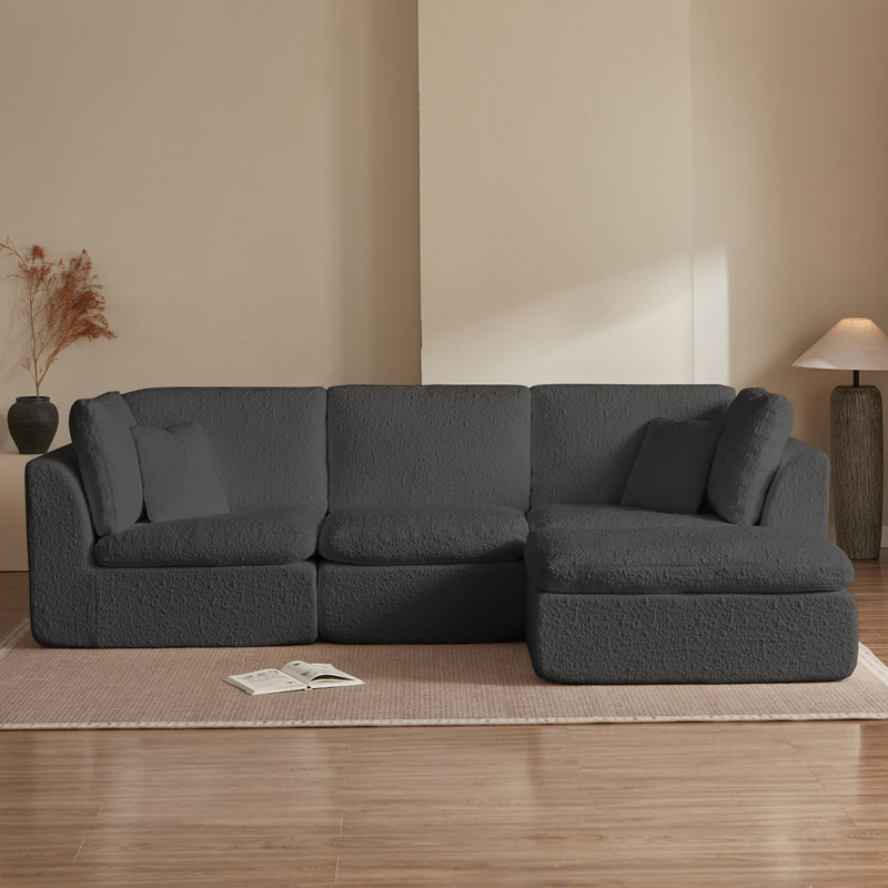 Canapé modulaire 110 po pour le salon, canapé convertible en L avec repose-pieds, canapé modulaire 3 places, Gris