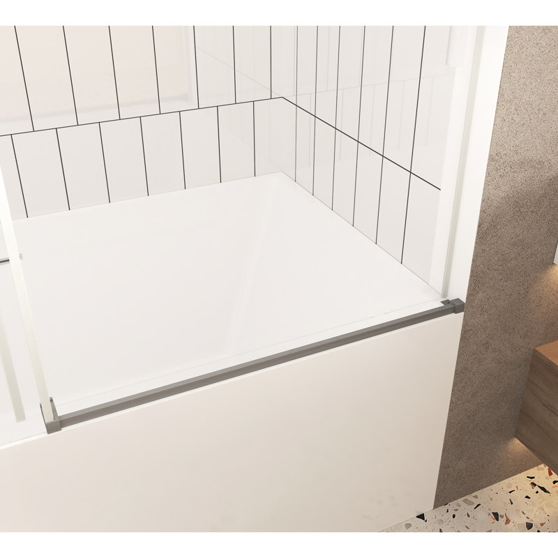 56 - 60" Wide Shower Door High, 6 Mm Thick Tempered Glass, Shatter Barrier Layer, Corrosion Stainless Steel Stick, Brushed Nickel Shine Large Wheels For Silent Glide Film, Rod, Glow Smooth Travel