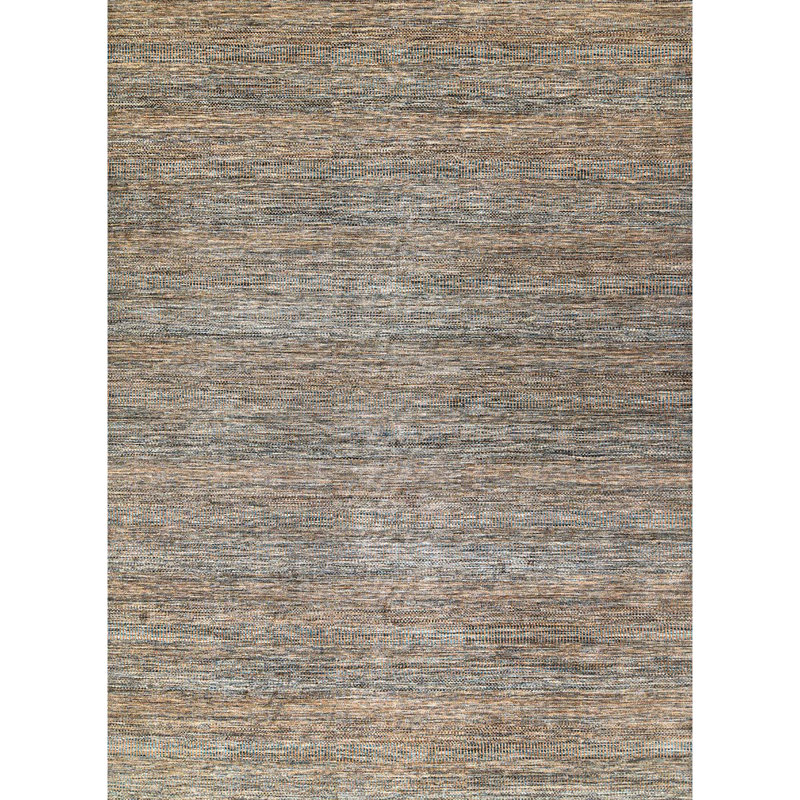 Tapis gris / brun en laine noué à la main, Rectangle 8 pi x 10 pi