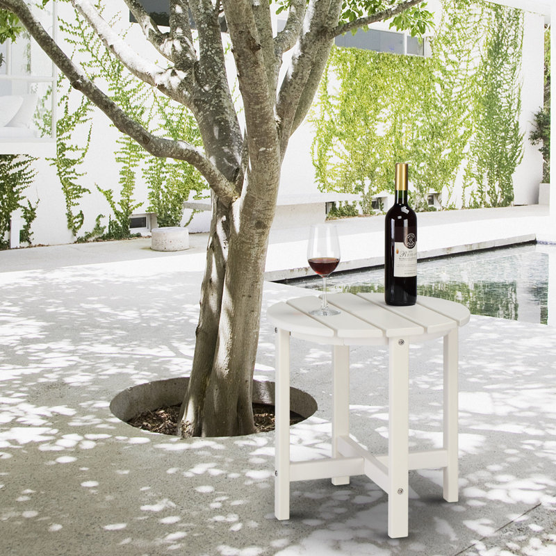 Jeyren 18" W High-Density Polyethylene Round Side Table with Slatted Top, White