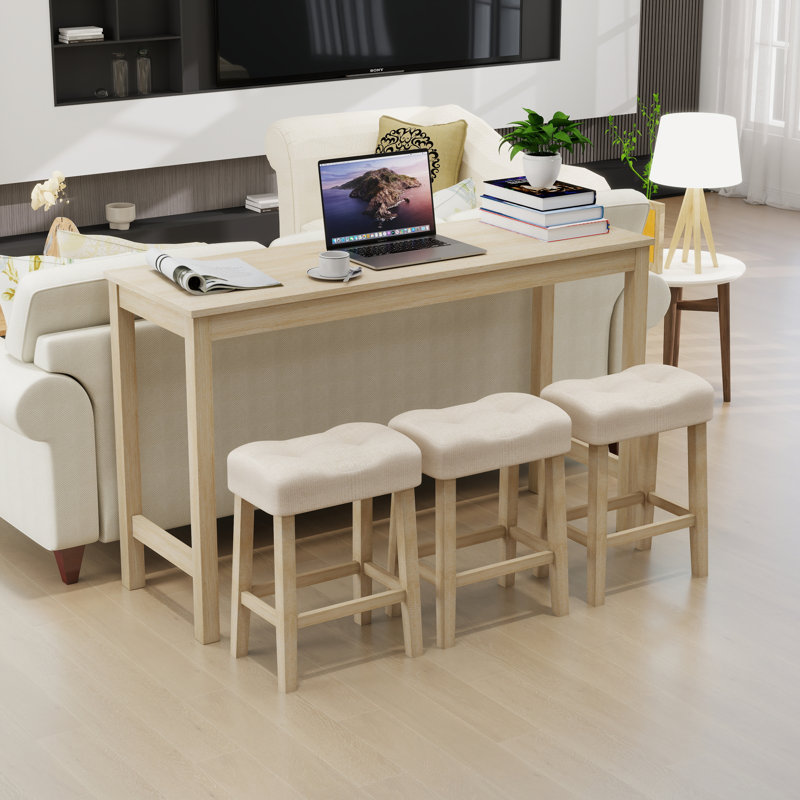 Ensemble de table de bar 4 pièces avec prise et 3 tabourets, table de salle à manger élégante et chaises, Chêne clair