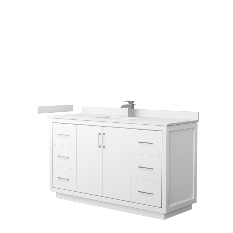 Meuble-lavabo simple 60 po avec comptoir, WDX13373, Blanc, Nickel brossé