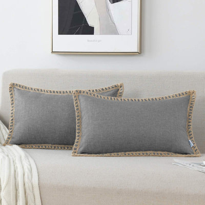 Farmhouse Trimmed Burlap Linen Polyester Pillow Cover
