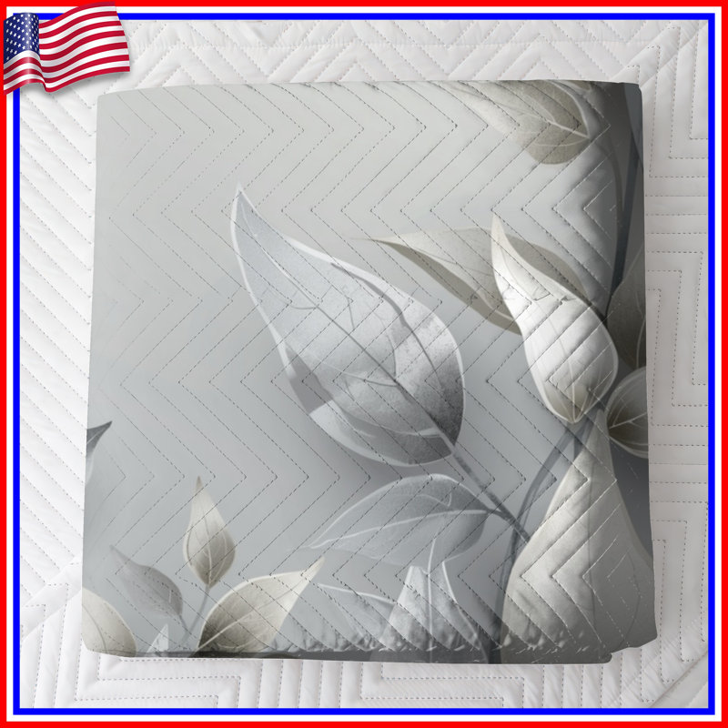 Silver Leaf Botanical Quilted Bedspread All Sizes, Twin